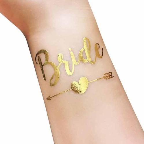 Goudkleurige tatoeage Bride en Team Bride Tribe, Hobby en Vrije tijd, Feestartikelen, Geboorte of Huwelijk, Versiering, Nieuw
