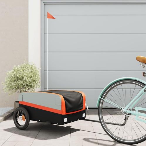 vidaXL Fietstrailer 30 kg ijzer zwart en oranje, Fietsen en Brommers, Fietsaccessoires | Aanhangers en Karren, Nieuw, Verzenden