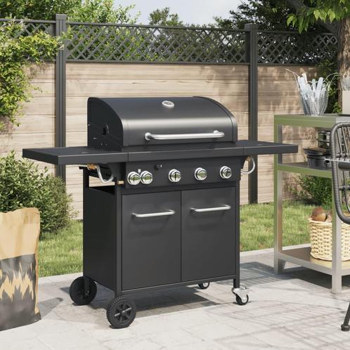 vidaXL Gasbarbecue met 5 branders gepoedercoat staal zwart, Tuin en Terras, Gasbarbecues, Nieuw, Verzenden