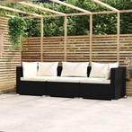 vidaXL Driezitsbank met kussens poly rattan zwart, Tuin en Terras, Verzenden, Nieuw, Rotan