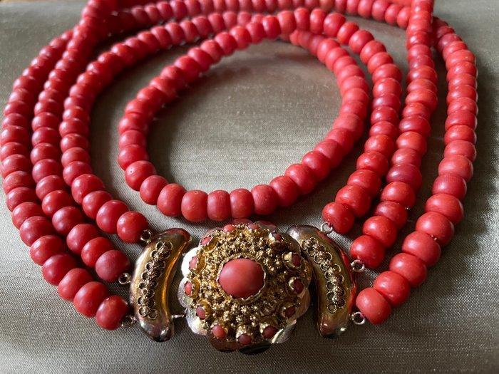 Halsketting - 14 karaat Geel goud Bloedkoraal - Bloedkoraal, Sieraden, Tassen en Uiterlijk, Kettingen