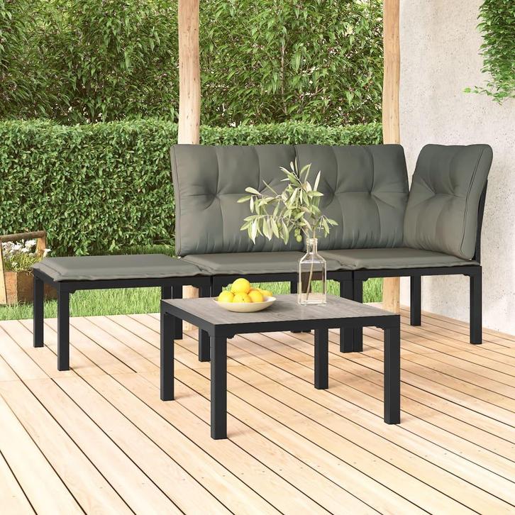 vidaXL Salontafel tuin 55x55x31 cm DPC en staal grijs, Tuin en Terras, Tuinsets en Loungesets, Nieuw, Rotan, Verzenden