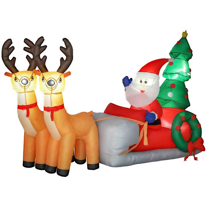 Opblaasbare Kerstdecoratie, Kerstman In Rendierslee, Polyest, Diversen, Kerst, Nieuw, Verzenden