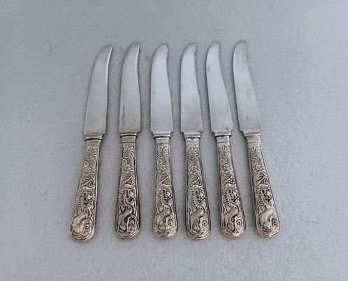 Chinese Export - Set of 6 dessert knives - Fruitmes - .900, Antiek en Kunst, Antiek | Goud en Zilver