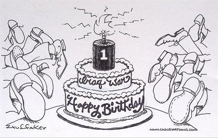 Pentekening Amerika - 1 jaar in Irak (lijst optie), Antiek en Kunst, Kunst | Tekeningen en Foto's, Verzenden