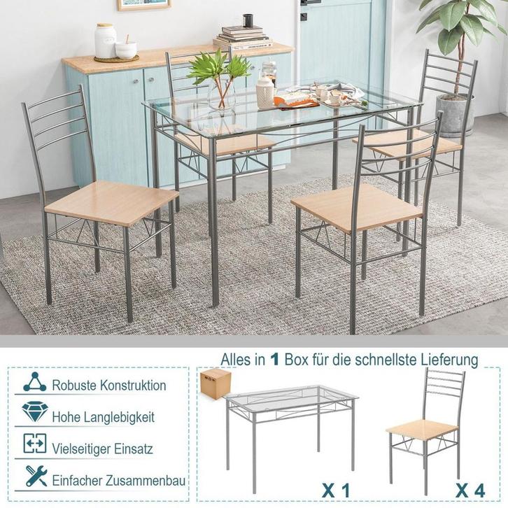2dekans | Coast Tafel met 4 stoelen - Glazen blad - Max. 20, Huis en Inrichting, Stoelen, Zo goed als nieuw, Ophalen of Verzenden