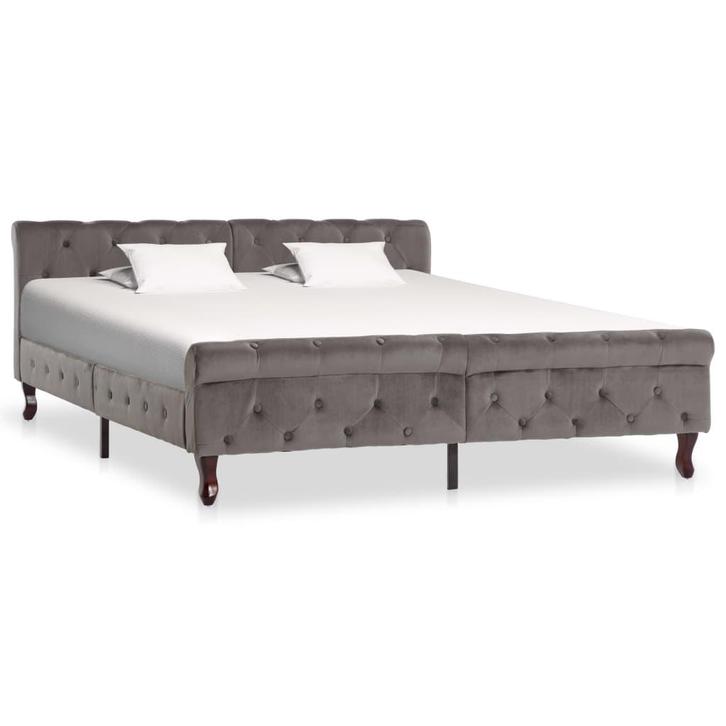 vidaXL Bedframe fluweel grijs 160x200 cm, Huis en Inrichting, Slaapkamer | Bedden, 160 cm, 200 cm, Grijs, Tweepersoons, Nieuw