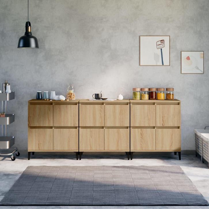 vidaXL Dressoirs 3 st 60x35x70 cm bewerkt hout sonoma, Huis en Inrichting, Kasten | Dressoirs, 25 tot 50 cm, Nieuw, 50 tot 100 cm