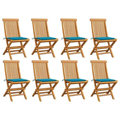 vidaXL Tuinstoelen 8 st met blauwe kussens massief teakhout, Tuin en Terras, Tuinstoelen, Nieuw, Hout, Verzenden