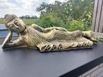 Beeld, 70 cm long gold colored bronze Buddha statue - 25 cm