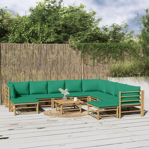 vidaXL 11-delige Loungeset met kussens bamboe groen, Tuin en Terras, Tuinsets en Loungesets, Loungeset, Nieuw, Hout, Verzenden