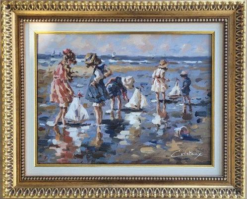 Francis Cristaux (1950) - Vacances au bord de la mer, Antiek en Kunst, Kunst | Schilderijen | Klassiek