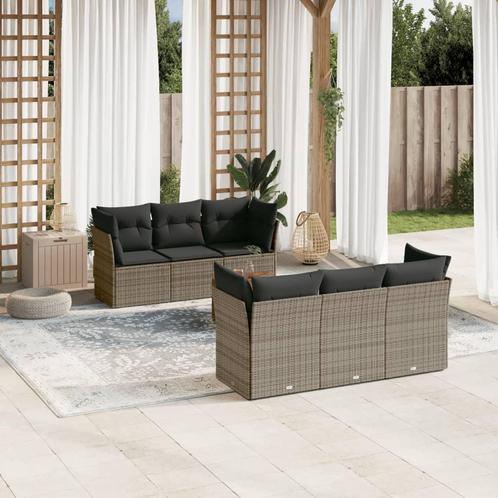 vidaXL 7-delige Loungeset met kussens poly rattan grijs, Tuin en Terras, Tuinsets en Loungesets, Loungeset, Nieuw, Rotan, Verzenden