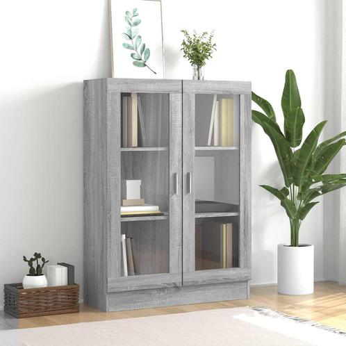 vidaXL Vitrinekast 82,5x30,5x115 cm bewerkt hout grijs, Huis en Inrichting, Kasten | Boekenkasten, 25 tot 50 cm, Nieuw, Overige houtsoorten