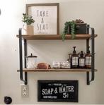 Industriële Wandplank 2-Laags – Hout en Metaal Zwevend Rek, Huis en Inrichting, Verzenden, Nieuw