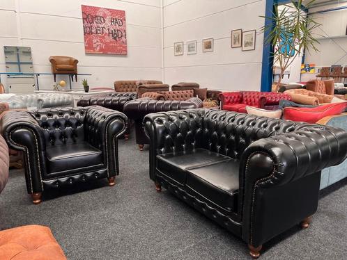 Chesterfield Deal ! Chesterfield set Groen 2 zits + Fauteuil, Huis en Inrichting, Banken | Bankstellen, Nieuw, Rechte bank, Ophalen