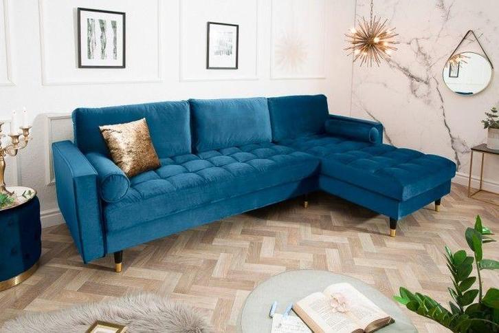 Elegante hoekbank COSY VELVET 3-zitsbank met blauwe petrol, Huis en Inrichting, Banken | Complete zithoeken, Ophalen of Verzenden