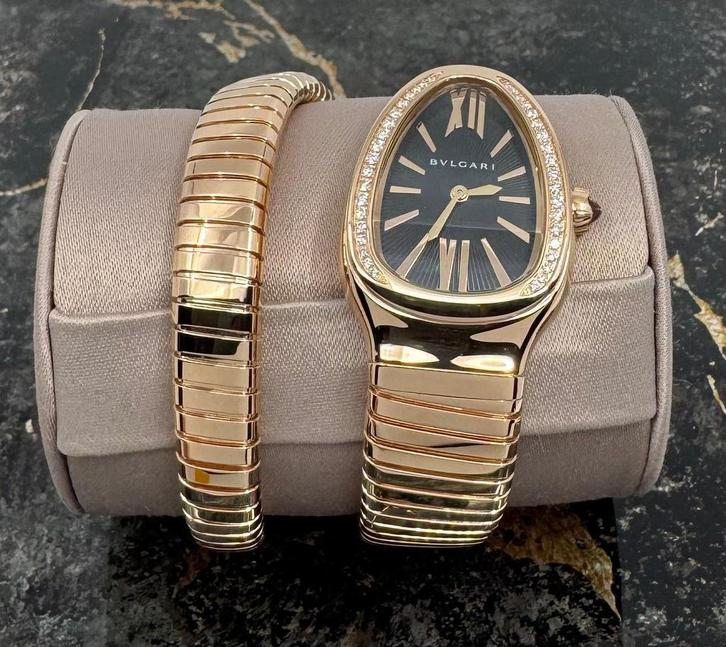 Bulgari Serpenti Tubogas Rose Gold - Black Dial Diamonds, Sieraden, Tassen en Uiterlijk, Horloges | Dames, Goud, Nieuw, Goud, Overige merken