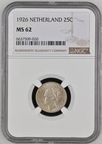 Koningin Wilhelmina 25 cent 1926 MS62 NGC (Top Pop 3/0), Postzegels en Munten, Munten | Nederland, Verzenden, Zilver, 25 cent