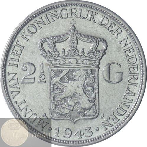 Nederland. Wilhelmina. 1 Gulden & 2½ Gulden 1943 Palmboom, Postzegels en Munten, Munten | Nederland