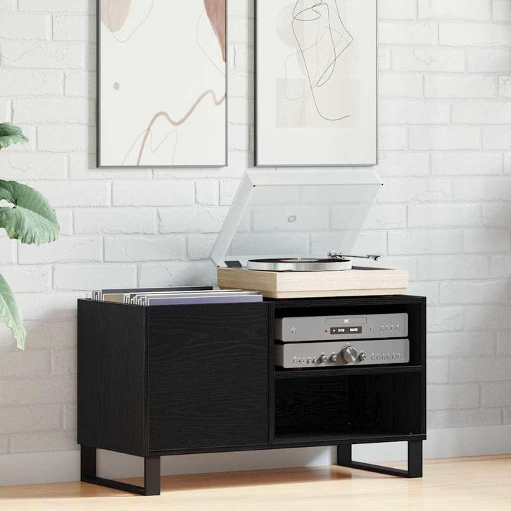 vidaXL Platenkast met plank Zwart eiken 85 x 38 x 48 cm, Huis en Inrichting, Woonaccessoires | Cd- en Dvd-rekken, Nieuw, Verzenden