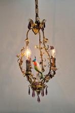 Zeldzame Chandelier met Papagaai en Bloemen - Kroonluchter -