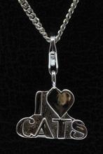 Zilveren I Love Cats hanger en/of bedel, Sieraden, Tassen en Uiterlijk, Bedels, Nieuw, Verzenden
