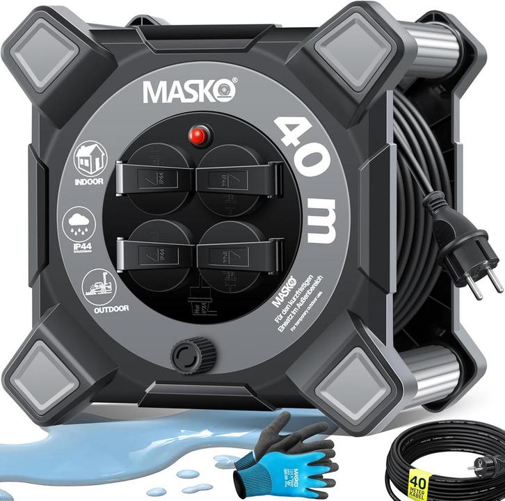 MASKO® Kabelhaspel, 40 m, verlengkabel met geaarde stopconta, Huis en Inrichting, Woonaccessoires | Overige, Zo goed als nieuw