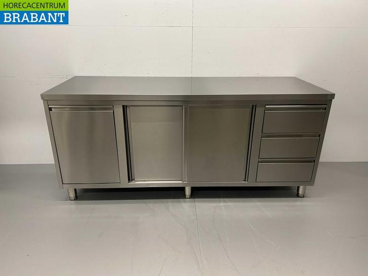 RVS Werkkast Kast Werktafel 2 schuifdeuren en 3 laden en, Zakelijke goederen, Horeca | Keukenapparatuur, Nieuw in verpakking, Ophalen of Verzenden