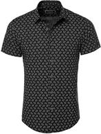 Zwart Overhemd Bloemenprint Korte Mouw Heren Carisma 9133, Verzenden, Nieuw, Zwart