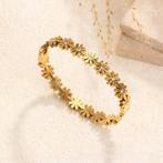 Armband met madeliefsluiting en bloemdetails met steentjes, Staal, Nieuw, Ophalen of Verzenden, Goud