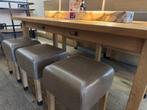 Hutten Houten Lage Tafel met Leren Krukken en Bank - Vapiano, Ophalen of Verzenden, Gebruikt, Meubilair