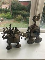 Beeld, Olifantenspan met praalwagen - 29.5 cm - Messing/