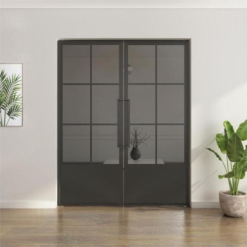 Dubbele stalen taatsdeur 6 Vlaks met kickplate  Rook glas, Doe-het-zelf en Verbouw, Deuren en Horren, Nieuw, Metaal, Overige typen