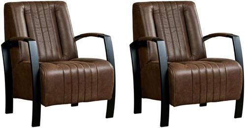 Bruine leren industriële stalen fauteuils - Vintage Leer Br, Huis en Inrichting, Fauteuils, 50 tot 75 cm, 75 tot 100 cm, Nieuw