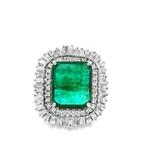 Ring Platina - 6.46ct. tw. Smaragd - Diamant - Prachtige, Sieraden, Tassen en Uiterlijk, Ringen, Nieuw