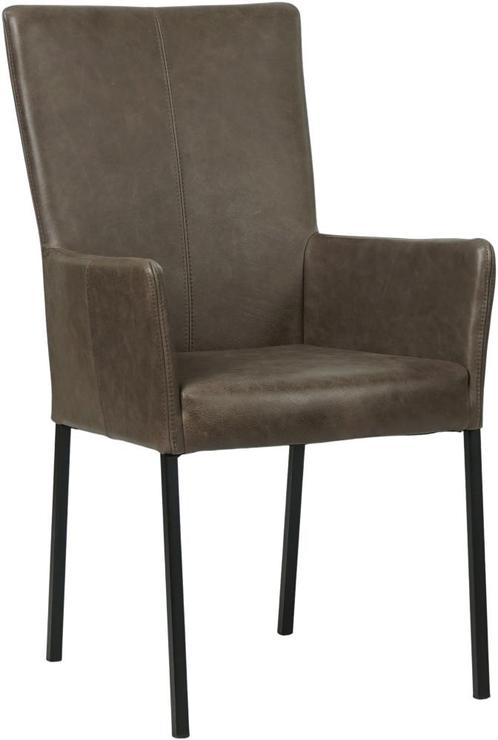 Donkerbruine leren moderne eetkamerstoel - poot vierkant zwa, Huis en Inrichting, Stoelen, Eén, Overige kleuren, Nieuw, Leer, Ophalen of Verzenden