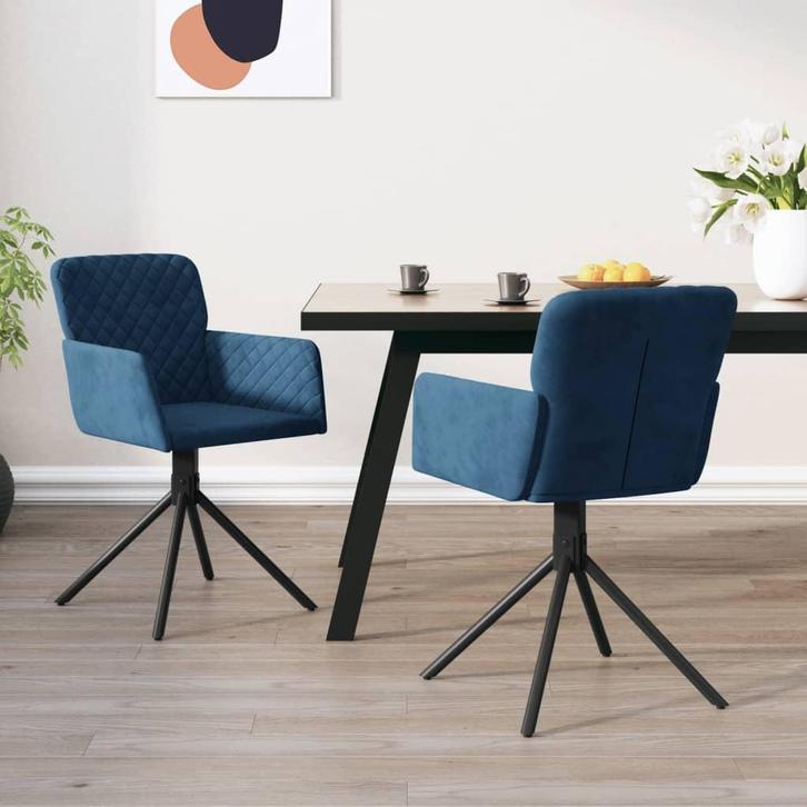 vidaXL Eetkamerstoelen draaibaar 2 st fluweel blauw, Huis en Inrichting, Stoelen, Blauw, Nieuw, Verzenden