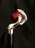 Wandelstok - geplateerd messing en zwart hout