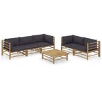 vidaXL 6-delige Loungeset met donkergrijze kussens bamboe, Verzenden, Nieuw, Hout, Loungeset