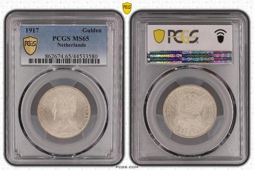 Koningin Wilhelmina 1 gulden 1917 - MS65 PCGS gecertificeerd, Postzegels en Munten, Munten | Nederland, Losse munt, 1 gulden, Koningin Wilhelmina