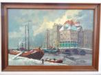 J. van Dijk (XX ) - Amsterdam winterse gracht met boten, Antiek en Kunst, Kunst | Schilderijen | Klassiek