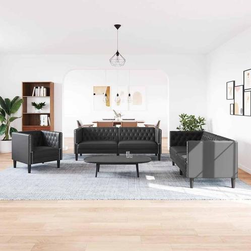 vidaXL Bankstel 3 pcs Zwart 194 x 74.5 x 70.5 cm Kunstleer, Huis en Inrichting, Banken | Bankstellen, Nieuw, Minder dan 150 cm