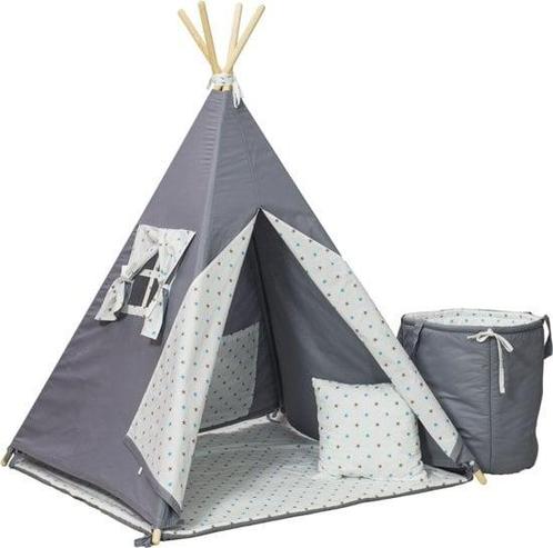 Wigwam tipi tent - 5 delig - 100% katoen - grijs en turqu..., Kinderen en Baby's, Speelgoed | Educatief en Creatief, Nieuw, Ophalen of Verzenden