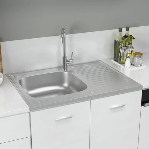vidaXL Gootsteen met afvoerset 800x600x155 mm roestvrij, Doe-het-zelf en Verbouw, Sanitair, Nieuw, Verzenden