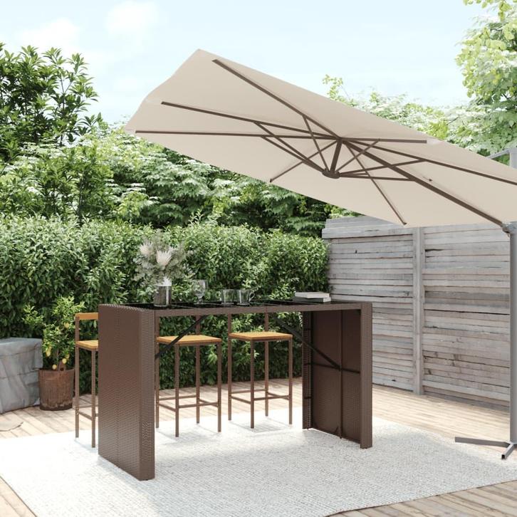 vidaXL Bartafel met glazen blad 185x80x110 cm poly rattan, Tuin en Terras, Tuintafels, Nieuw, Verzenden
