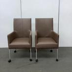 Set van 2 vergaderstoelen, eetkamerstoelen op wielen, bruin, Leer, Ophalen of Verzenden, Bruin, Zo goed als nieuw