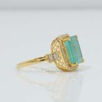 Statement ring - 14 karaat Geel goud - 3.89ct. tw. Smaragd -, Sieraden, Tassen en Uiterlijk, Antieke sieraden