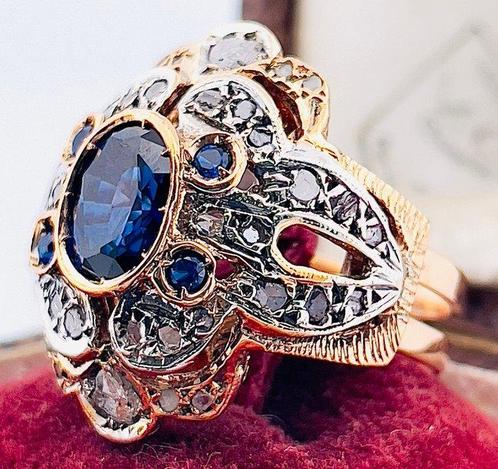 Zonder Minimumprijs - Ring - 9 kt. Roségoud, Zilver Saffier, Sieraden, Tassen en Uiterlijk, Ringen
