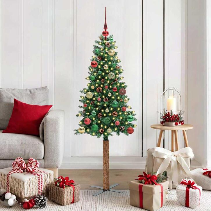 vidaXL Slanke Kerstboom Groen 150 cm PVC en massief, Diversen, Kerst, Nieuw, Verzenden